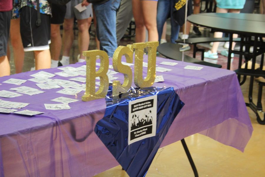 A Black Student Union sign at the senior barbecue in May.